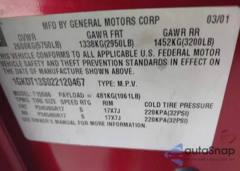 2002 GMC Envoy Slt z USA, uszkodzony, nr VIN 1GKDT13S022120467